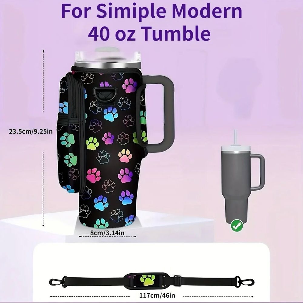 Water Bottle Tumbler Carrier Bag for Animal Lovers Rainbow Paw Prints